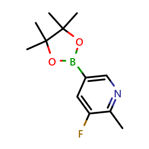 Chemical structure of 3-fluoro-2-methyl-5-(4,4,5,5-tetramethyl-1,3,2-dioxaborolan-2-yl)pyridine , CAS 1220696-64-9, AChemBlock Q56692