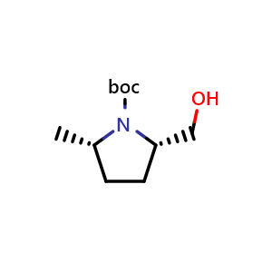 Chemical structure of tert-butyl (2S,5S)-2-(hydroxymethyl)-5-methylpyrrolidine-1-carboxylate , CAS 441716-79-6, AChemBlock Q56733