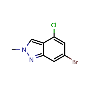 Chemical structure of 6-bromo-4-chloro-2-methyl-2H-indazole , CAS 1976003-92-5, AChemBlock Q56741