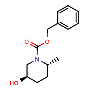 Chemical structure of (2R,5R)-Benzyl 5-hydroxy-2-methylpiperidine-1-carboxylate , CAS 1431473-04-9, AChemBlock Q56746