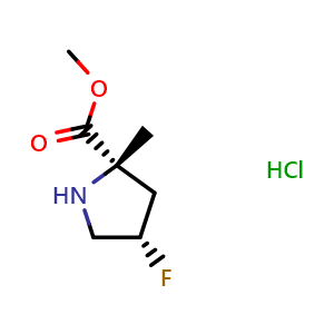 Chemical structure of methyl (2S,4S)-4-fluoro-2-methylpyrrolidine-2-carboxylate hydrochloride , CAS 2227198-75-4, AChemBlock Q56762