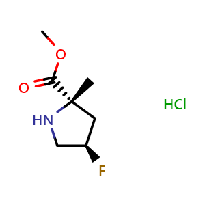 Chemical structure of methyl (2S,4R)-4-fluoro-2-methylpyrrolidine-2-carboxylate hydrochloride , CAS 2306254-03-3, AChemBlock Q56764