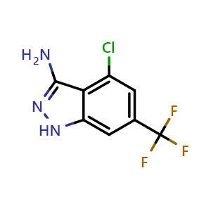 Chemical structure of 4-chloro-6-(trifluoromethyl)-1H-indazol-3-amine , CAS 1715912-30-3, AChemBlock Q56791