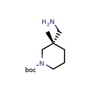 Chemical structure of tert-butyl (S)-3-(aminomethyl)-3-methylpiperidine-1-carboxylate , CAS 2306253-67-6, AChemBlock Q56828