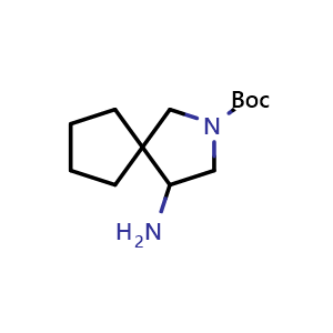 Chemical structure of tert-butyl 4-amino-2-azaspiro[4.4]nonane-2-carboxylate , CAS 1357354-51-8, AChemBlock Q56838