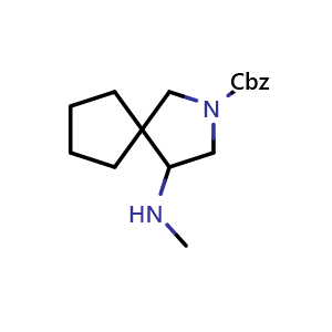 Chemical structure of benzyl 4-(methylamino)-2-azaspiro[4.4]nonane-2-carboxylate , CAS 2306275-42-1, AChemBlock Q56840