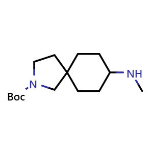 Chemical structure of tert-butyl 8-(methylamino)-2-azaspiro[4.5]decane-2-carboxylate , CAS 1793108-44-7, AChemBlock Q56841