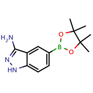 Chemical structure of 5-(4,4,5,5-tetramethyl-1,3,2-dioxaborolan-2-yl)-1H-indazol-3-amine , CAS 953411-16-0, AChemBlock Q56862