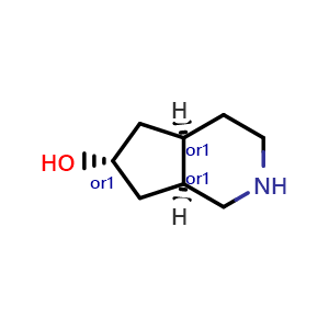 Chemical structure of rel-(4aR,6R,7aS)-octahydro-1H-cyclopenta[c]pyridin-6-ol , CAS 2306249-07-8, AChemBlock Q56910