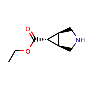 Chemical structure of ethyl (1R,5S,6r)-3-azabicyclo[3.1.0]hexane-6-carboxylate , CAS 174456-77-0, AChemBlock Q56932
