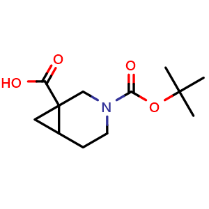 Chemical structure of 3-(tert-butoxycarbonyl)-3-azabicyclo[4.1.0]heptane-1-carboxylic acid , CAS 1239421-67-0, AChemBlock Q56934