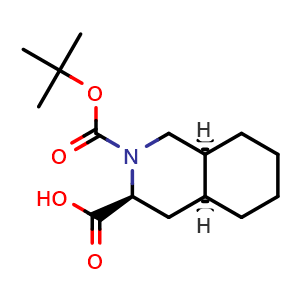 Chemical structure of (3S,4aS,8aS)-2-(tert-butoxycarbonyl)decahydroisoquinoline-3-carboxylic acid , CAS 115238-59-0, AChemBlock Q56940