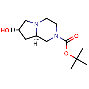 Chemical structure of tert-butyl (7S,8aR)-7-hydroxyhexahydropyrrolo[1,2-a]pyrazine-2(1H)-carboxylate , CAS 2165392-98-1, AChemBlock Q56943