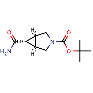 Chemical structure of tert-butyl (1R,5S,6r)-6-carbamoyl-3-azabicyclo[3.1.0]hexane-3-carboxylate , CAS 1269429-62-0, AChemBlock Q56950