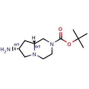 Chemical structure of rel-tert-butyl (7R,8aR)-7-aminohexahydropyrrolo[1,2-a]pyrazine-2(1H)-carboxylate , CAS 1214629-88-5, AChemBlock Q56952