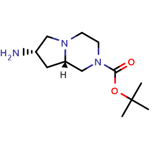 Chemical structure of tert-butyl (7S,8aS)-7-aminohexahydropyrrolo[1,2-a]pyrazine-2(1H)-carboxylate , CAS 1429200-41-8, AChemBlock Q56953
