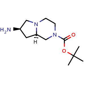 Chemical structure of tert-butyl (7R,8aR)-7-aminohexahydropyrrolo[1,2-a]pyrazine-2(1H)-carboxylate , CAS 2165519-97-9, AChemBlock Q56956