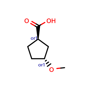 Chemical structure of trans-3-methoxycyclopentanecarboxylic acid , CAS 2885995-00-4, AChemBlock Q56980