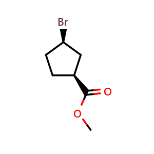 Chemical structure of methyl (1R,3S)-3-bromocyclopentane-1-carboxylate , CAS 2306253-82-5, AChemBlock Q56993