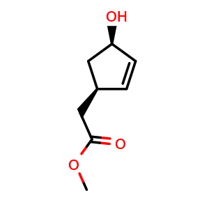Chemical structure of methyl 2-((1R,4R)-4-hydroxycyclopent-2-en-1-yl)acetate , CAS 426225-93-6, AChemBlock Q57019