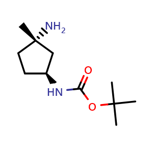 Chemical structure of tert-butyl ((1R,3R)-3-amino-3-methylcyclopentyl)carbamate , CAS 2306254-91-9, AChemBlock Q57023