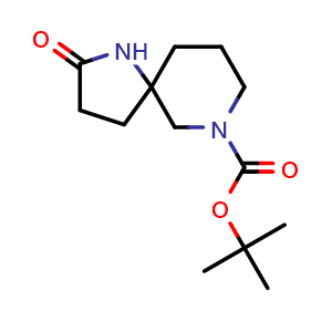 Chemical structure of tert-butyl 2-oxo-1,7-diazaspiro[4.5]decane-7-carboxylate , CAS 1158749-85-9, AChemBlock Q57047