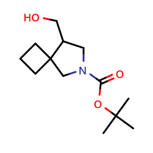Chemical structure of tert-butyl 8-(hydroxymethyl)-6-azaspiro[3.4]octane-6-carboxylate , CAS 129321-82-0, AChemBlock Q57066