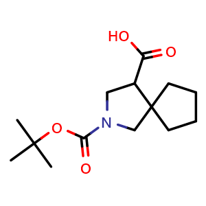Chemical structure of 2-(tert-butoxycarbonyl)-2-azaspiro[4.4]nonane-4-carboxylic acid , CAS 1824298-88-5, AChemBlock Q57071