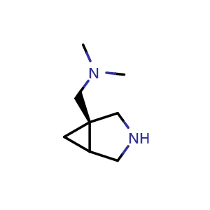 Chemical structure of N-methyl-1-((1R)-3-methyl-3-azabicyclo[3.1.0]hexan-1-yl)methanamine , CAS 1268515-18-9, AChemBlock Q57078