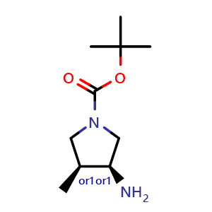 Chemical structure of tert-butyl cis-3-amino-4-methylpyrrolidine-1-carboxylate , CAS 1152110-80-9, AChemBlock Q57098