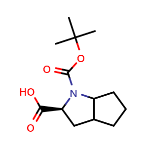 Chemical structure of (2S)-1-(tert-butoxycarbonyl)octahydrocyclopenta[b]pyrrole-2-carboxylic acid , CAS 1217536-83-8, AChemBlock Q57107