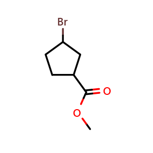 Chemical structure of methyl 3-bromocyclopentane-1-carboxylate , CAS 1311312-00-1, AChemBlock Q57113