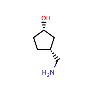 Chemical structure of (1S,3R)-3-(aminomethyl)cyclopentan-1-ol , CAS 1201787-06-5, AChemBlock Q57118