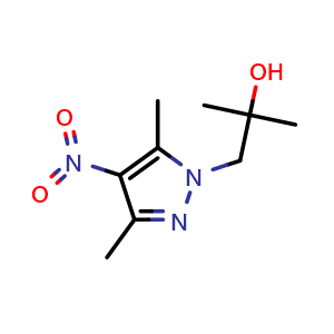 Chemical structure of 1-(3,5-dimethyl-4-nitro-1H-pyrazol-1-yl)-2-methylpropan-2-ol , CAS 1184227-94-8, AChemBlock Q57163