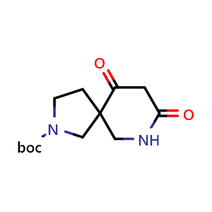 Chemical structure of tert-butyl 8,10-dioxo-2,7-diazaspiro[4.5]decane-2-carboxylate , CAS 1312815-06-7, AChemBlock Q57169