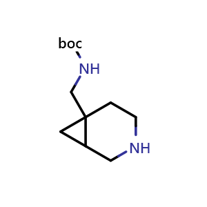 Chemical structure of tert-butyl ((3-azabicyclo[4.1.0]heptan-6-yl)methyl)carbamate , CAS 1525524-92-8, AChemBlock Q57172