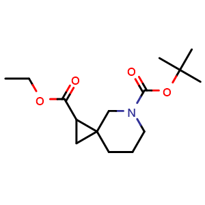 Chemical structure of 5-(tert-butyl) 1-ethyl 5-azaspiro[2.5]octane-1,5-dicarboxylate , CAS 1590372-41-0, AChemBlock Q57185
