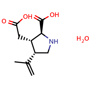 Chemical structure of (2S,3S,4S)-3-(carboxymethyl)-4-(prop-1-en-2-yl)pyrrolidine-2-carboxylic acid hydrate , CAS 58002-62-3, AChemBlock Q57190