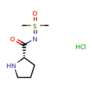 Chemical structure of (S)-N-(dimethyl(oxo)-l6-sulfaneylidene)pyrrolidine-2-carboxamide hydrochloride , CAS 1955474-45-9, AChemBlock Q57254