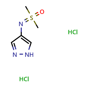 Chemical structure of ((1H-pyrazol-4-yl)imino)dimethyl-l6-sulfanone dihydrochloride , CAS 2060005-11-8, AChemBlock Q57256
