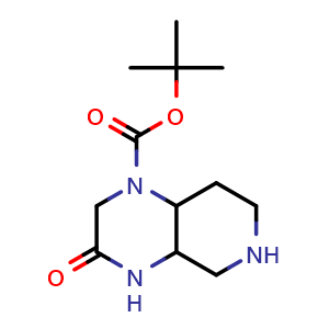 Chemical structure of tert-butyl 3-oxooctahydropyrido[3,4-b]pyrazine-1(2H)-carboxylate , CAS 1258639-26-7, AChemBlock Q57261