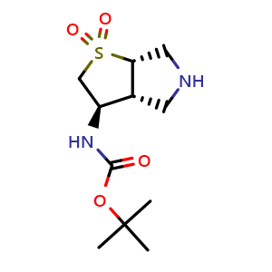 Chemical structure of tert-butyl ((3R,3aR,6aS)-1,1-dioxidohexahydro-2H-thieno[2,3-c]pyrrol-3-yl)carbamate , CAS 1807934-03-7, AChemBlock Q57274