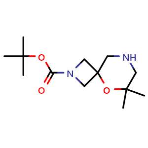 Chemical structure of tert-butyl 6,6-dimethyl-5-oxa-2,8-diazaspiro[3.5]nonane-2-carboxylate , CAS 1803580-61-1, AChemBlock Q57276