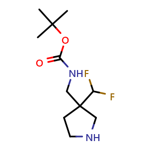Chemical structure of tert-butyl ((3-(difluoromethyl)pyrrolidin-3-yl)methyl)carbamate , CAS 1909316-46-6, AChemBlock Q57278