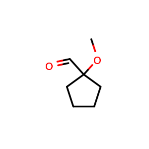Chemical structure of 1-methoxycyclopentane-1-carbaldehyde , CAS 412281-04-0, AChemBlock Q57291