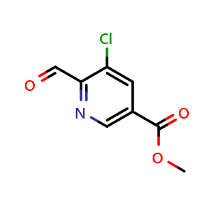 Chemical structure of methyl 5-chloro-6-formylnicotinate , CAS 1134777-23-3, AChemBlock Q57296
