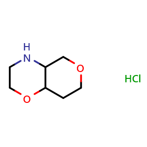Chemical structure of hexahydro-2H,5H-pyrano[4,3-b][1,4]oxazine hydrochloride , CAS 1427378-78-6, AChemBlock Q57325