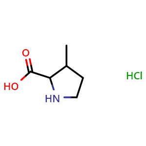 Chemical structure of 3-methylpyrrolidine-2-carboxylic acid hydrochloride , CAS 14704-69-9, AChemBlock Q57360