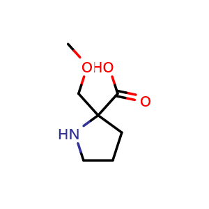 Chemical structure of 2-(methoxymethyl)pyrrolidine-2-carboxylic acid , CAS 1564868-48-9, AChemBlock Q57364