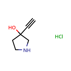 Chemical structure of 3-ethynylpyrrolidin-3-ol hydrochloride , CAS 1461708-52-0, AChemBlock Q57408